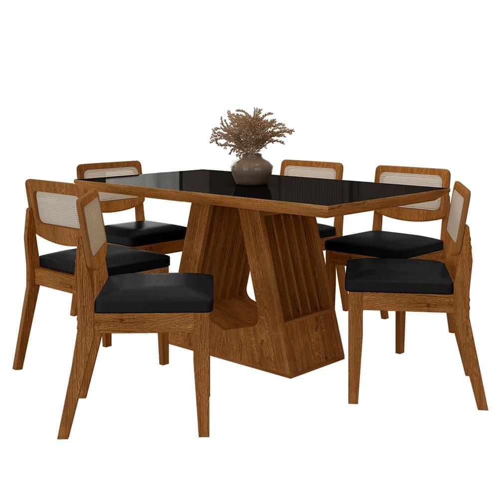Mesa Santiago Com 6 Cadeiras Sextavada Frei/preto/corino Preto - M.a