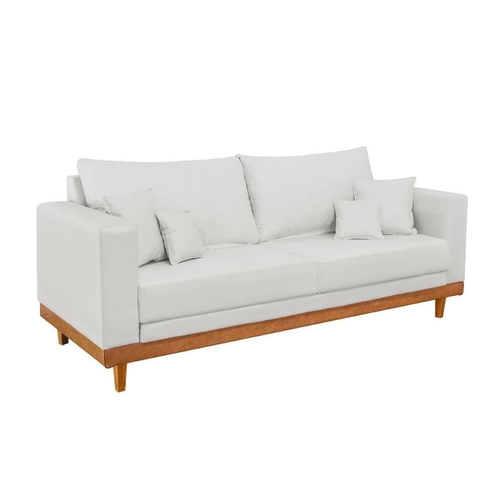 Sofá Living 3 Lugar Linho Confortável Reforçado + Almofadas Bege