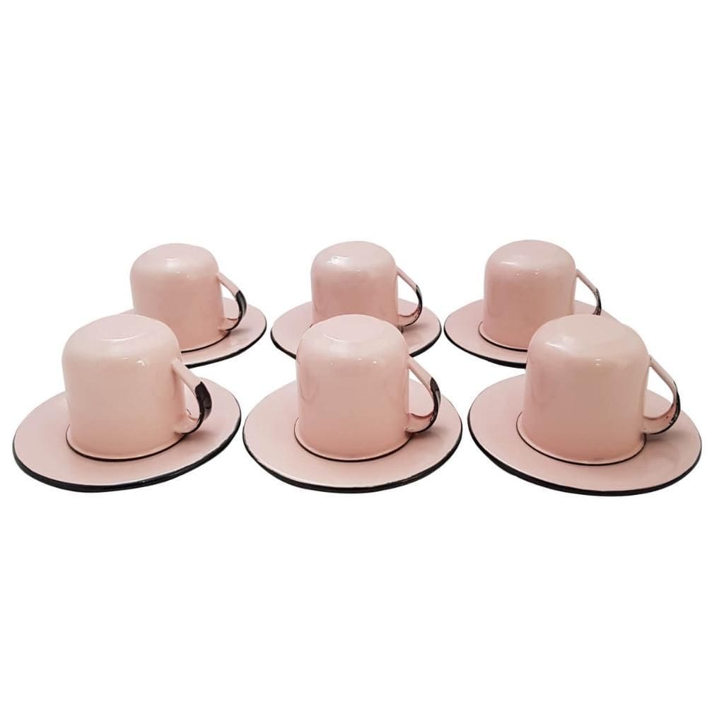 Jogo De Xícaras Com Pires 6 Canecas Esmaltada 180ml Chá Café