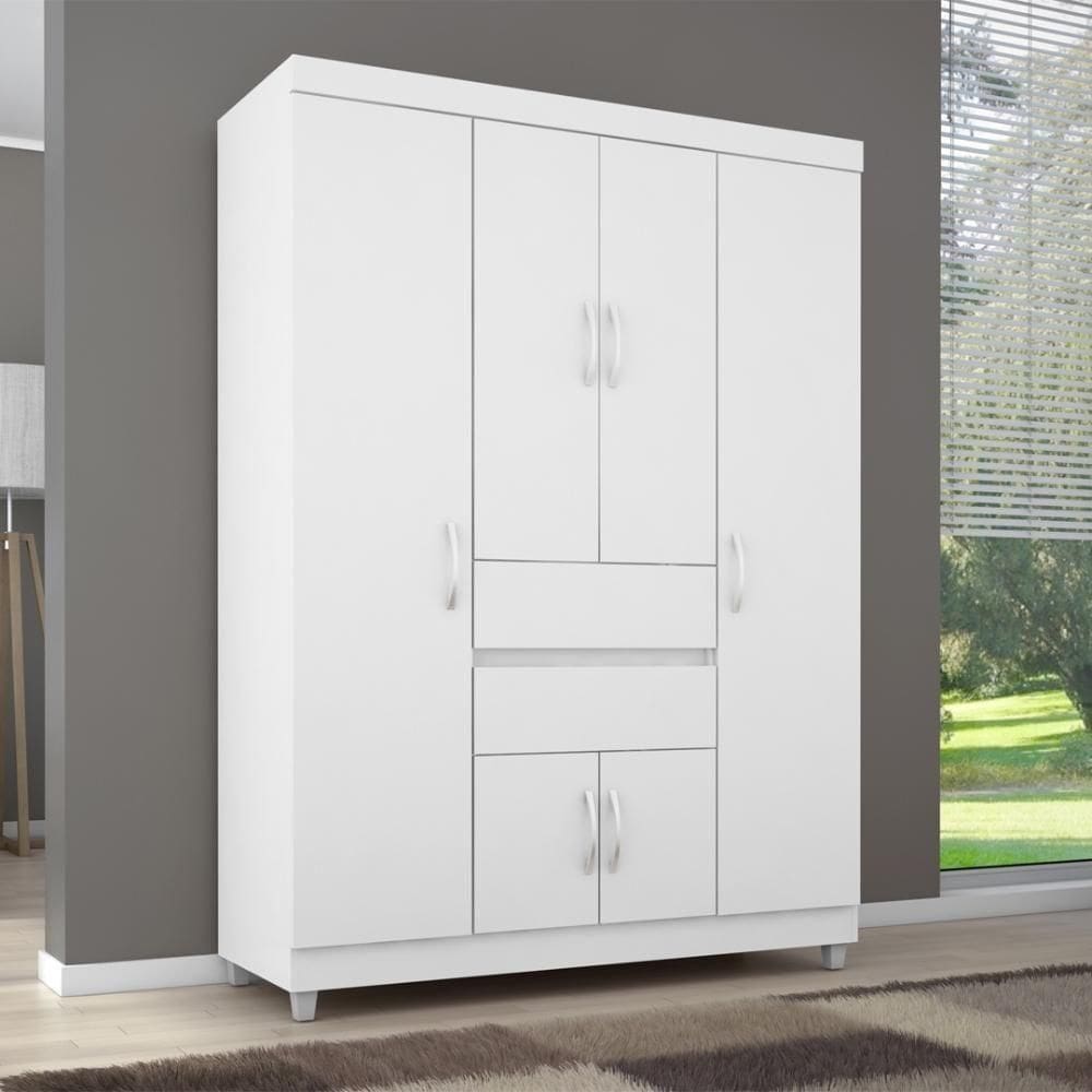 Guarda Roupa Solteiro 6 Portas E 2 Gavetas Utah - Branco-rosa-branco Branco-rosa-branco