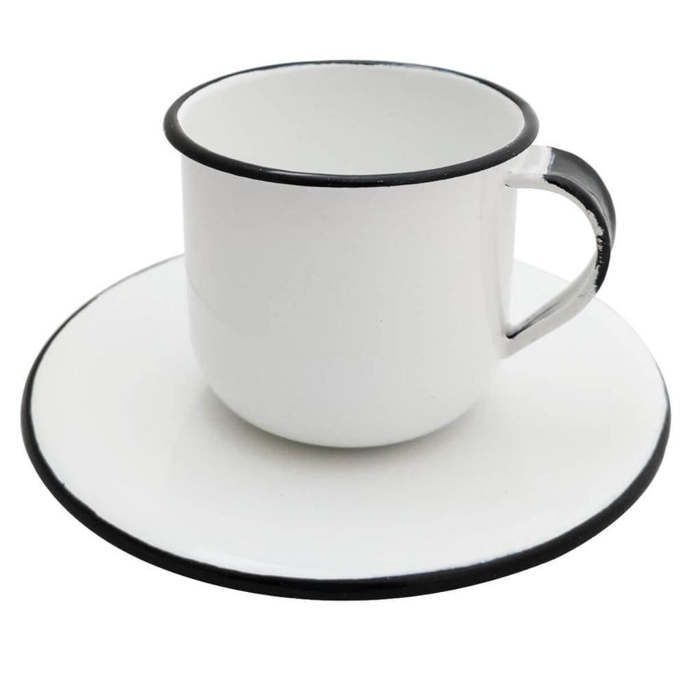 Caneca Esmaltada Xícara Com Pires Para Chá Café 180ml
