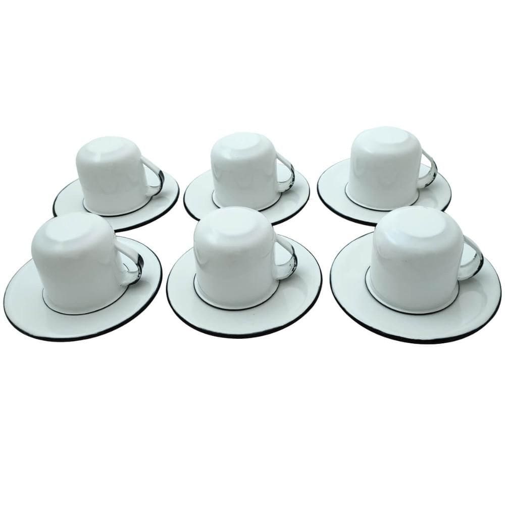 Jogo De Xícaras Com Pires 6 Canecas Esmaltada 180ml Chá Café
