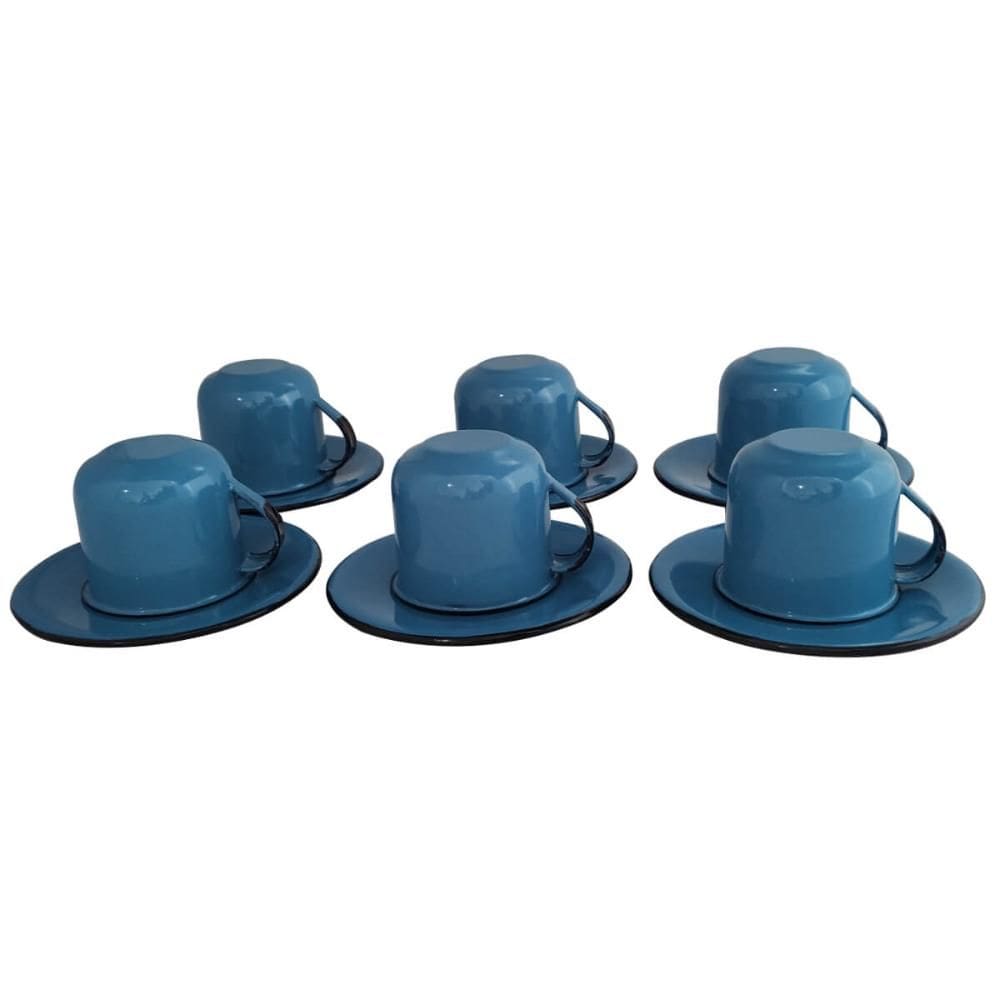 Jogo De Xícaras Com Pires 6 Canecas Esmaltada 180ml Chá Café