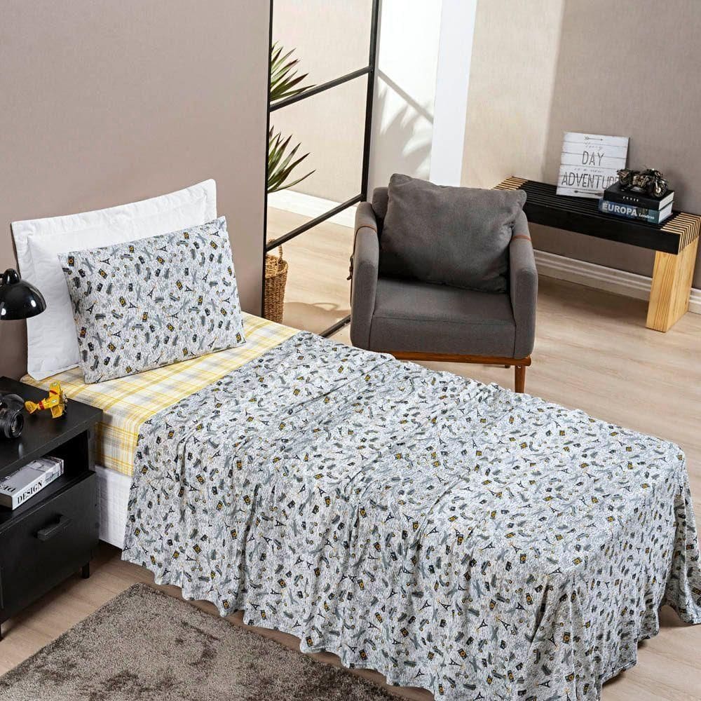Jogo Cama Lençol Studio Solteiro Malha 3 Peças - Cinza