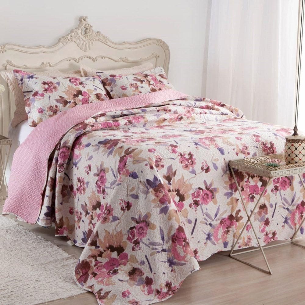 Kit Cobre Leito Colcha Mix Queen Estampado 3 Peças/Damares