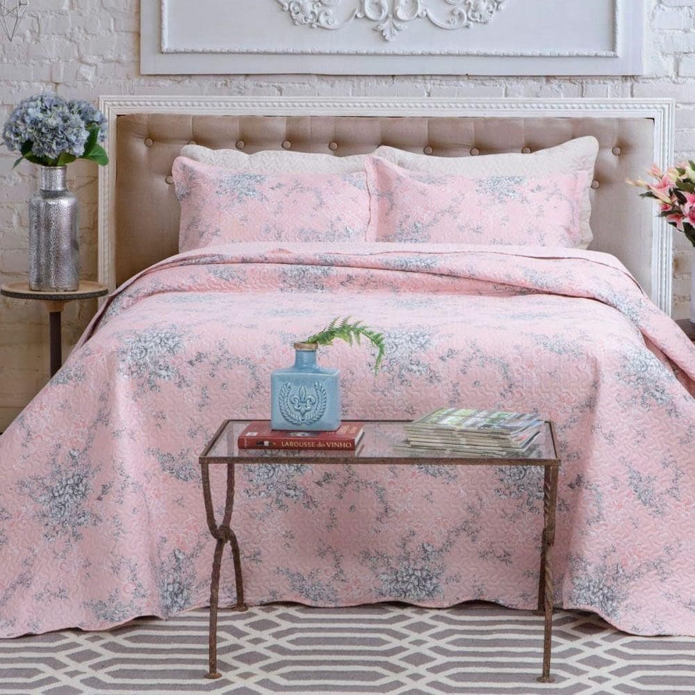 Kit Cobre Leito Colcha Mix Queen Estampado3 Peças - Grace