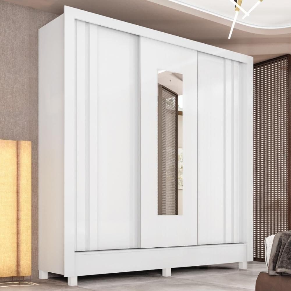 Guarda Roupa Casal 3 Portas Com Espelho E 2 Gavetas Chade Branco