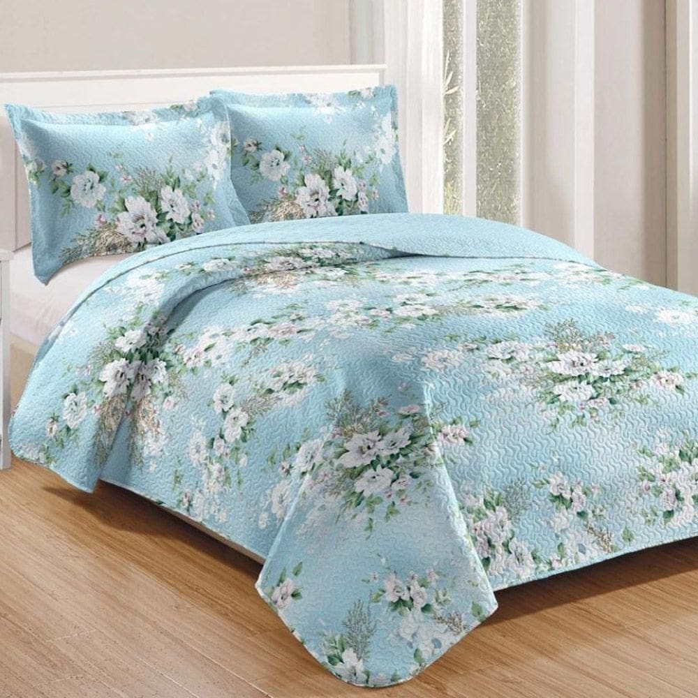 Kit Cobre Leito Colcha Mix Queen Estampado 3 Peças - Yasmin