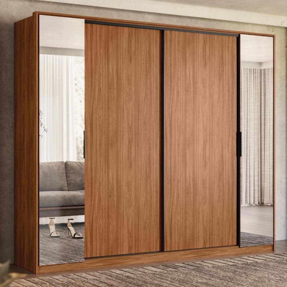 Guarda Roupa Casal 4 Portas Com Espelho E 4 Gavetas Estônia Tx Nogueira-nude
