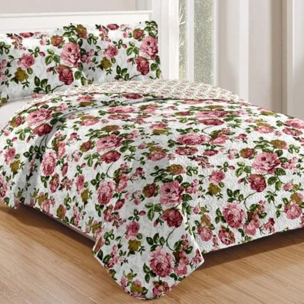 Kit Cobre Leito Colcha Mix Queen Estampado 3 Peças - Helena