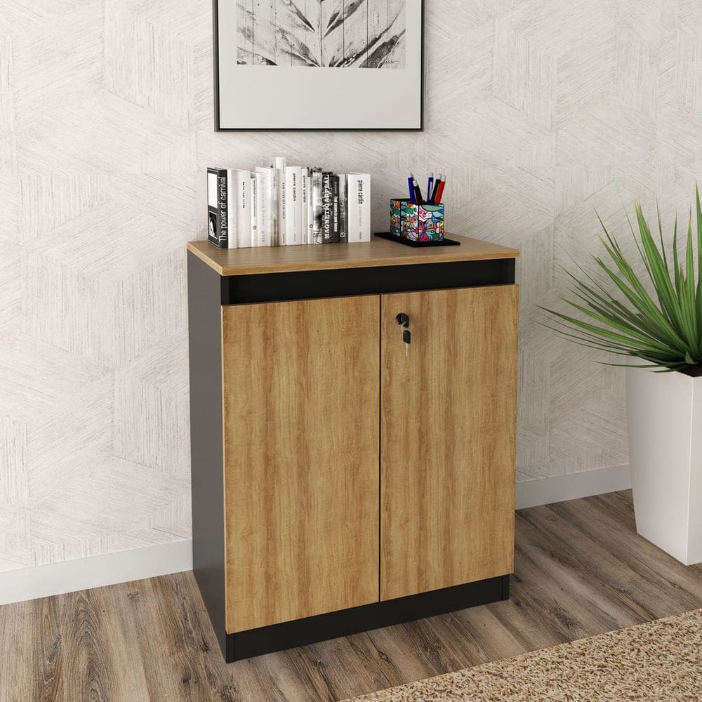 Balcão para Escritório com 2 Portas e Chave ME4149 Amêndoa Preto