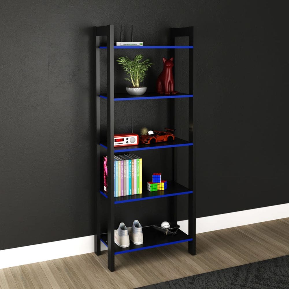 Estante Gamer Multiuso com 5 Prateleiras ME4166 Preto e Azul