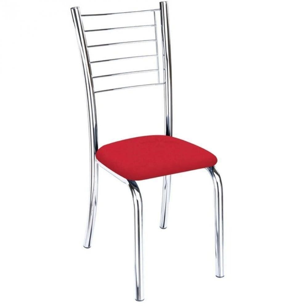 Cadeira De Jantar Lara Cromada Para Cozinha Assento Sintético Vermelho - Aurora Line