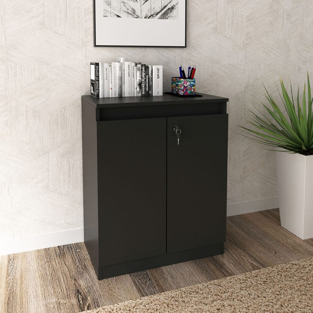 Balcão para Escritório com 2 Portas e Chave ME4149 Preto
