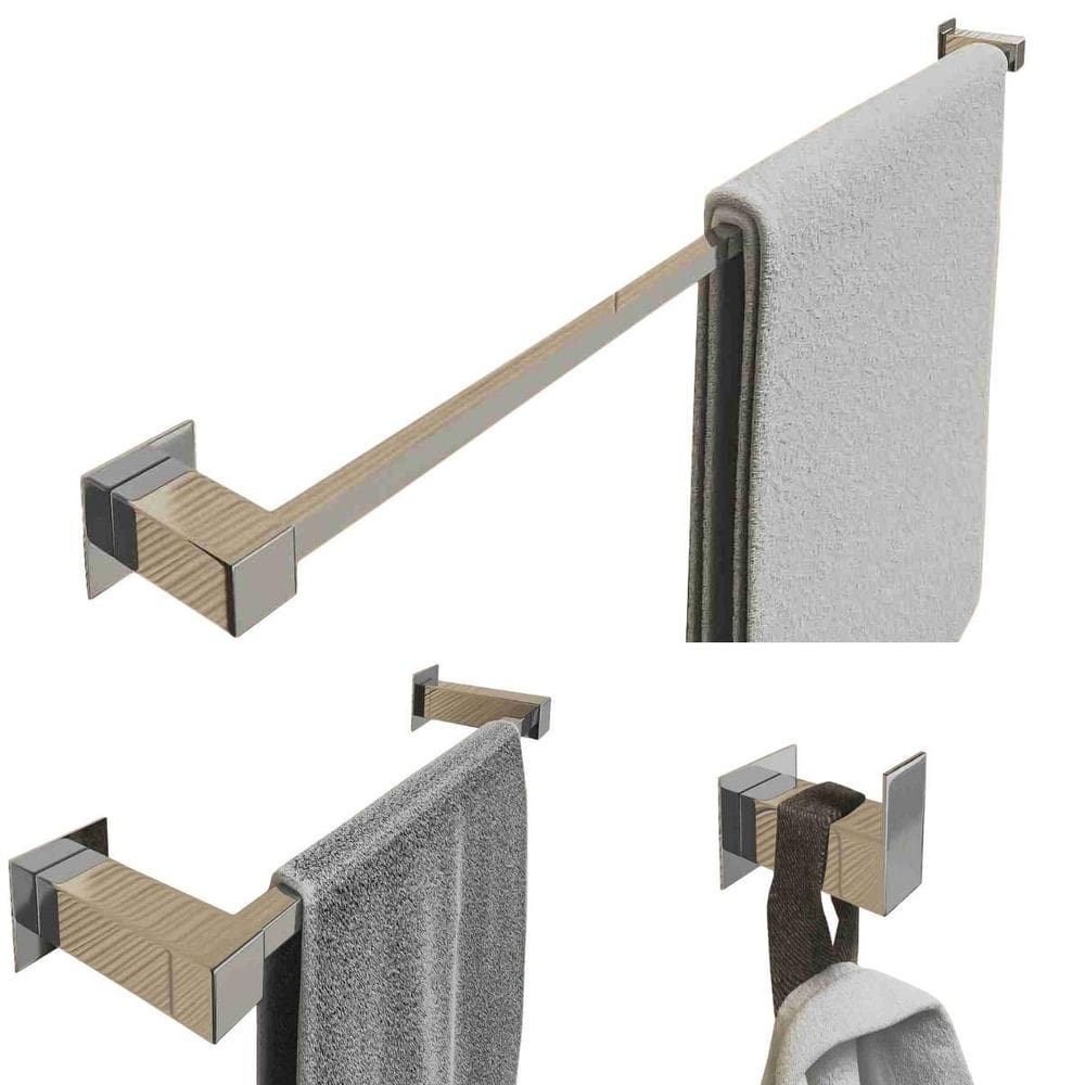 Kit Toalheiro 60Cm Inox Banheiro 3 Pçs Polido Ou Preto Fosco