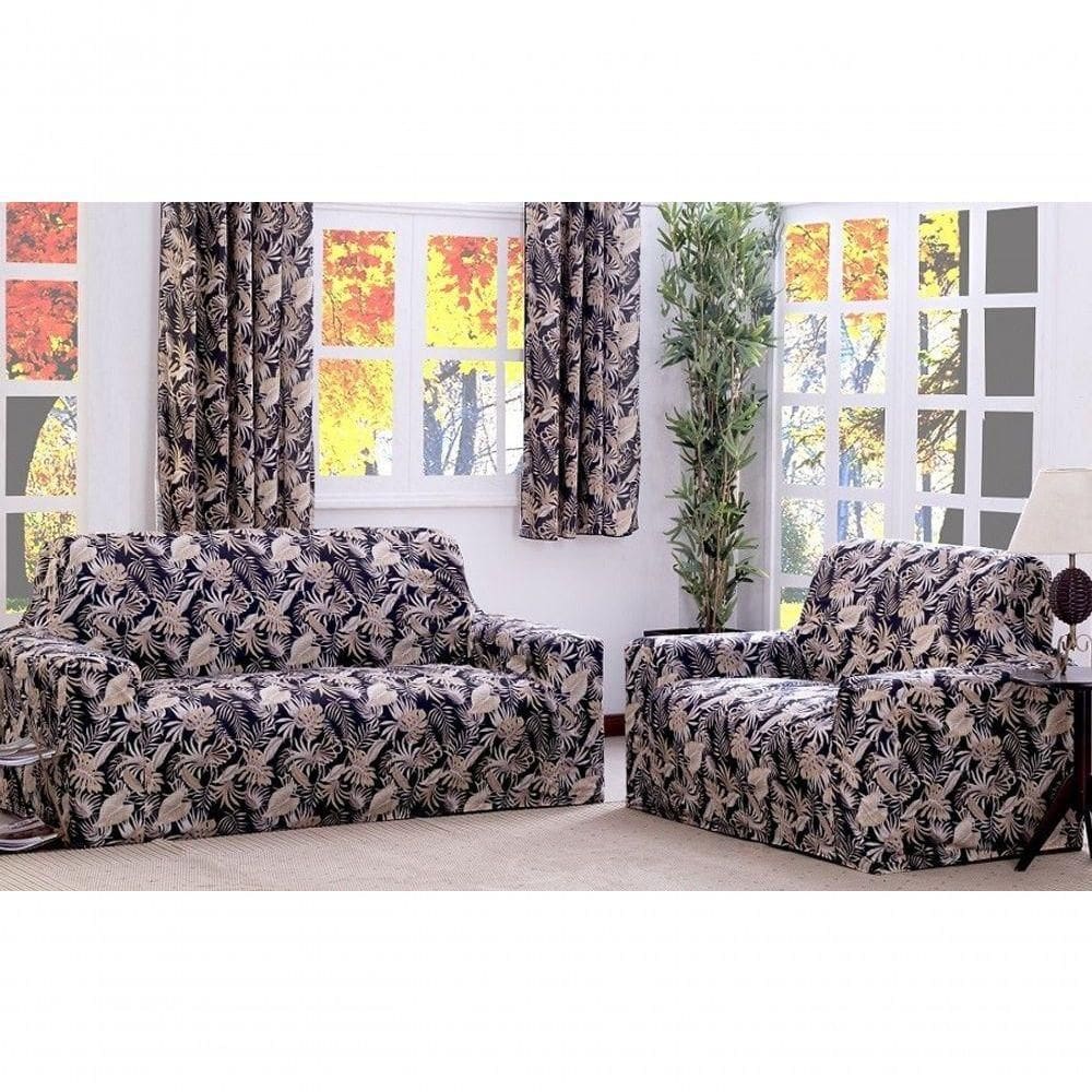 Capa De Sofa Adere Floral Preto 02 E 03 Lugares