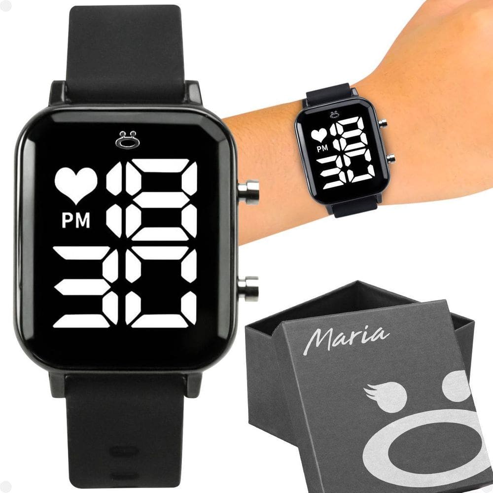 Relogio Feminino Digital Quadrado Led + Aço Inox Caixa Moda