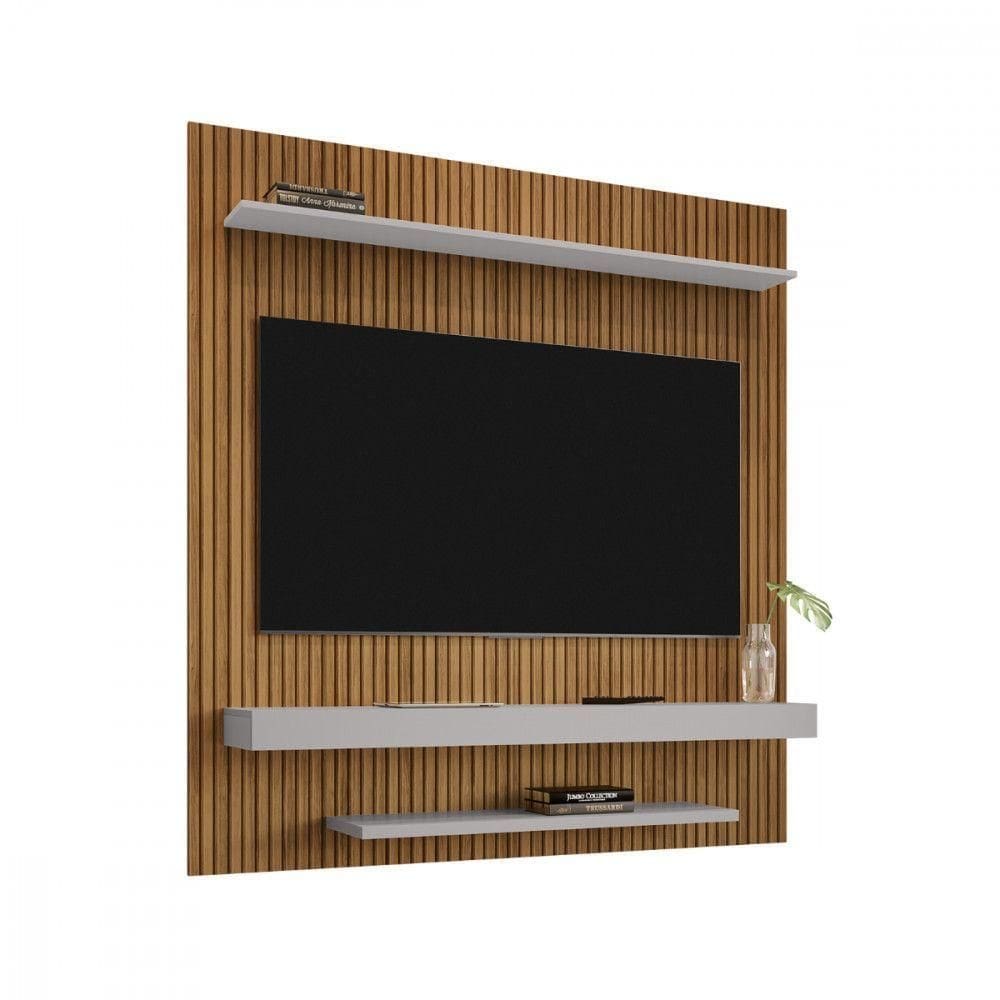 Painel Para Tv De Até 65 Polegadas Leme Pintura Ripado Cinamomo Com Off White