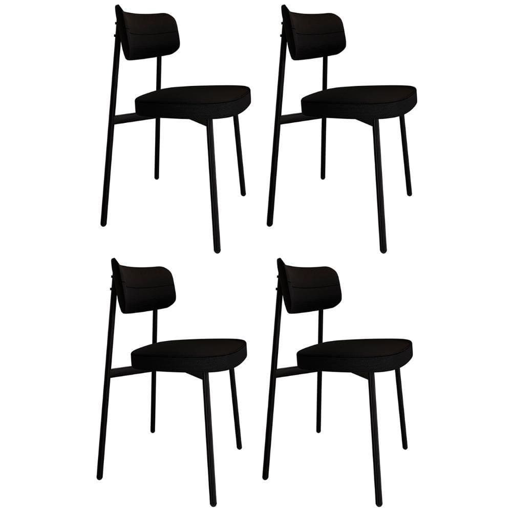 Cadeira De Jantar Estofada Kit 4 Ella M25 Linho Grafite - Mpozenato