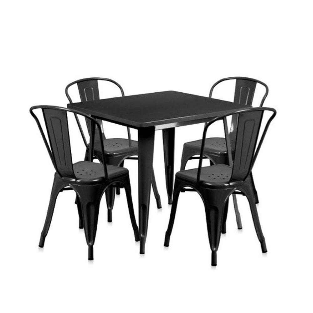Conjunto Mesa Tolix 80cm com 4 Cadeiras – Design Industrial Preto