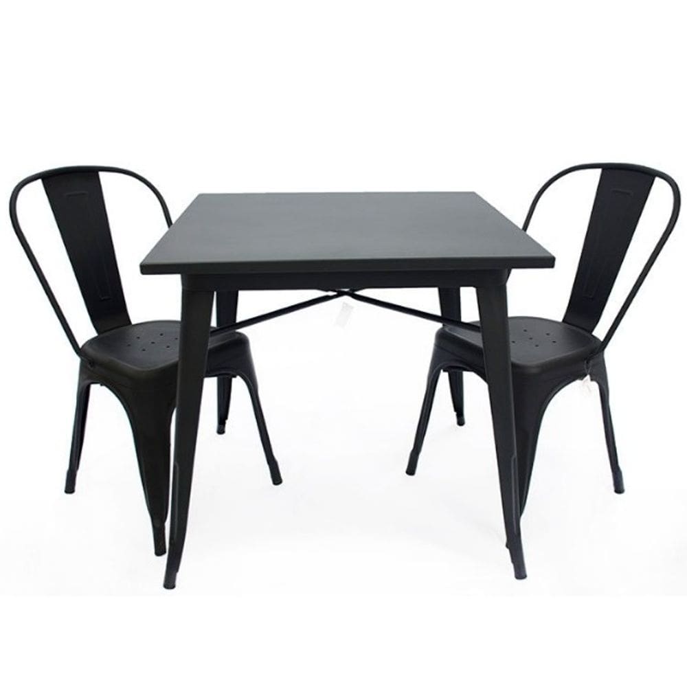 Mesa Tolix 80cm + 2 Cadeiras – Conjunto Industrial e Moderno Preto