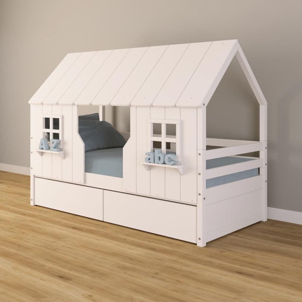 Cama Casinha Encantada Com 02 Gavetas Madeira Maciça Branco Housin