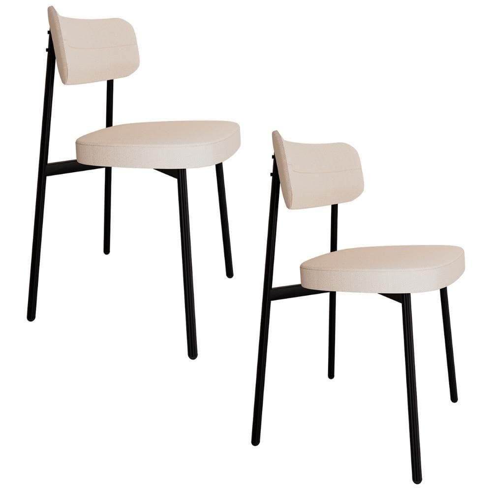 Cadeira De Jantar Estofada Kit 2 Ella M25 Linho Palha - Mpozenato