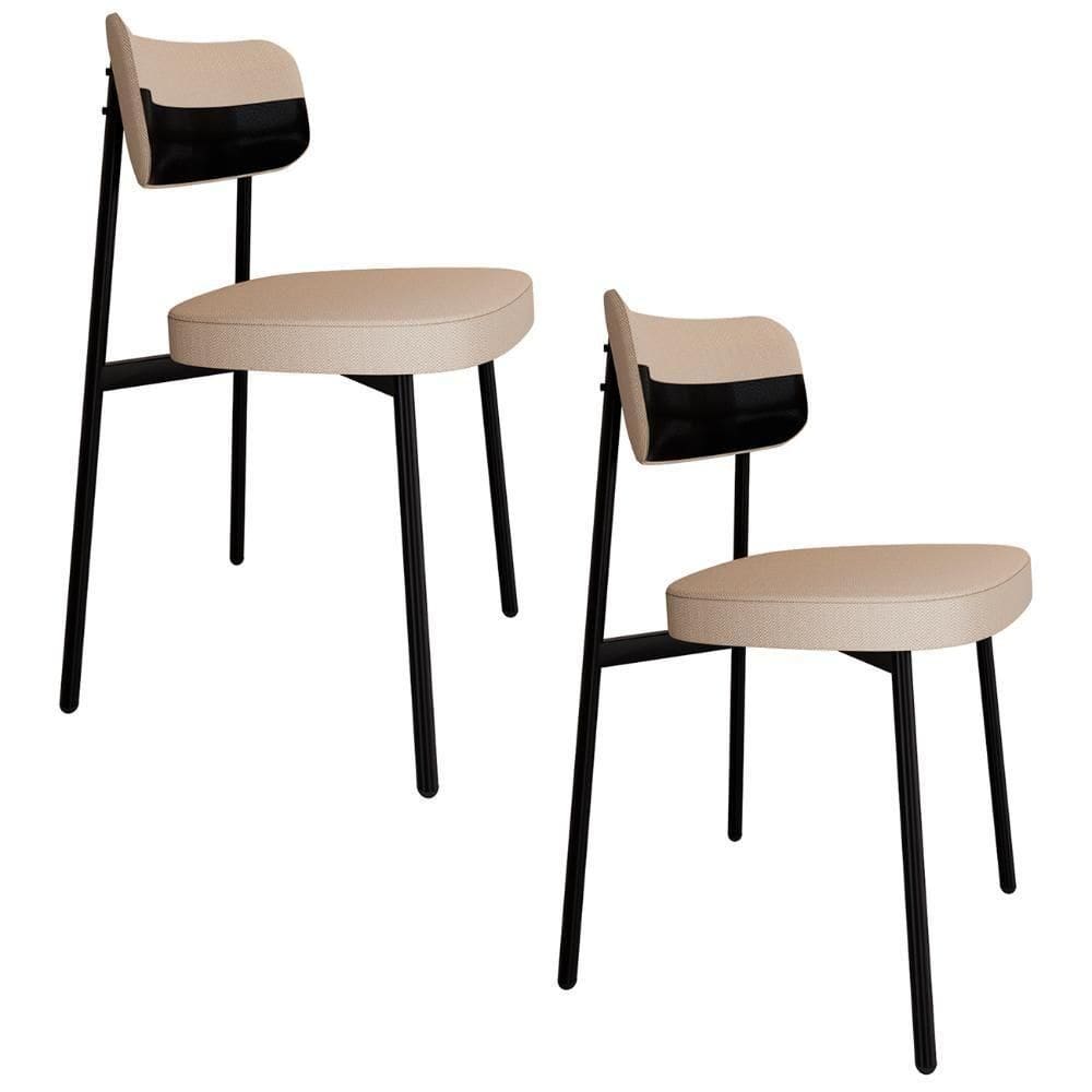Cadeira De Jantar Estofada Kit 2 Ella M25 Linho Areia/preto - Mpozenato
