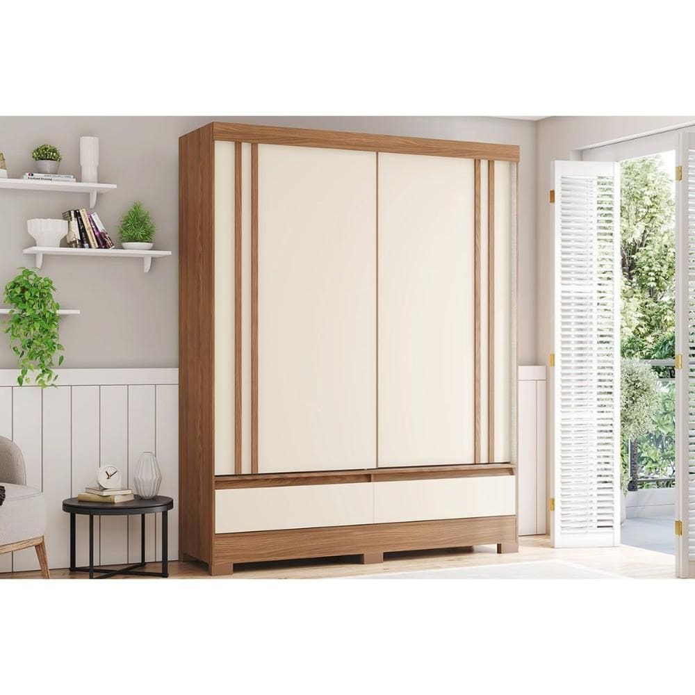 Guarda Roupa Solteiro 2 Portas de Correr e 2 Gavetas c/ Pés Briz B373 Flex Nature/Off White ou Preto - Henn