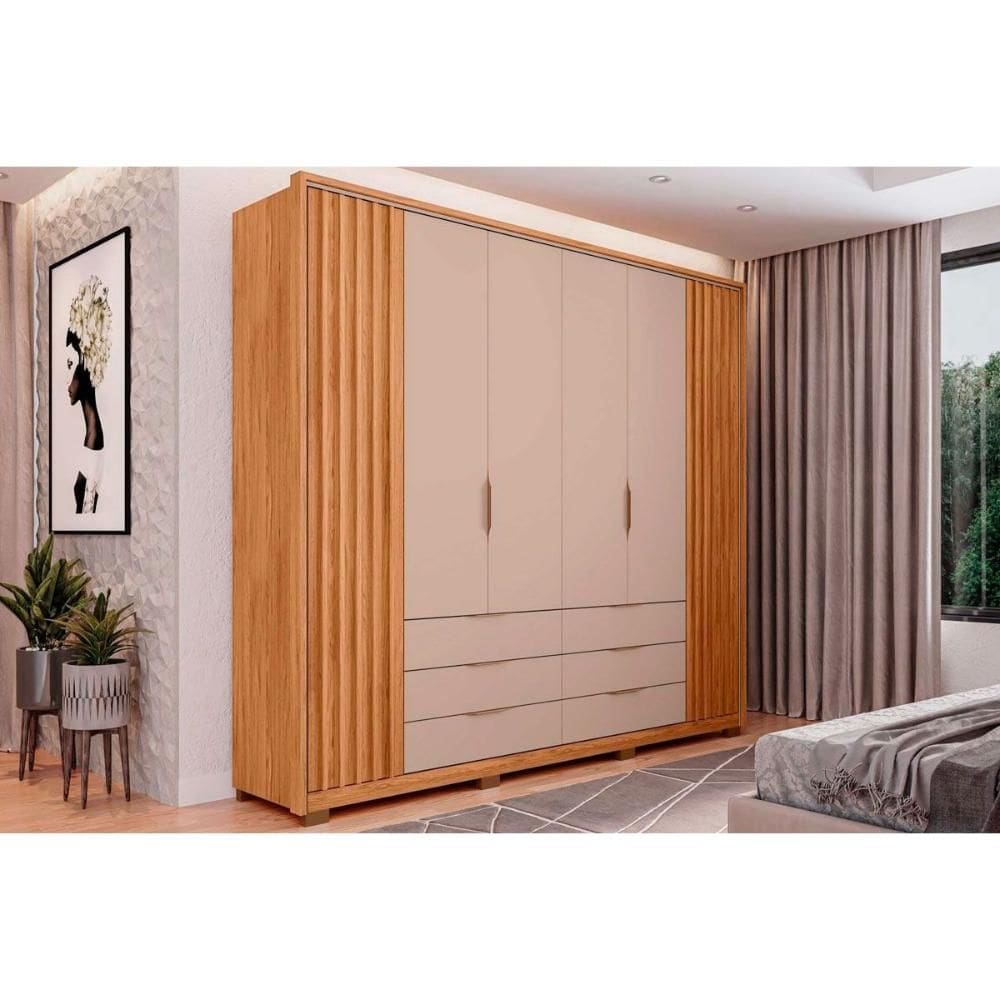 Guarda Roupa Casal 6 Portas e 6 Gavetas Maximus Freijo/Off White - Caemmun