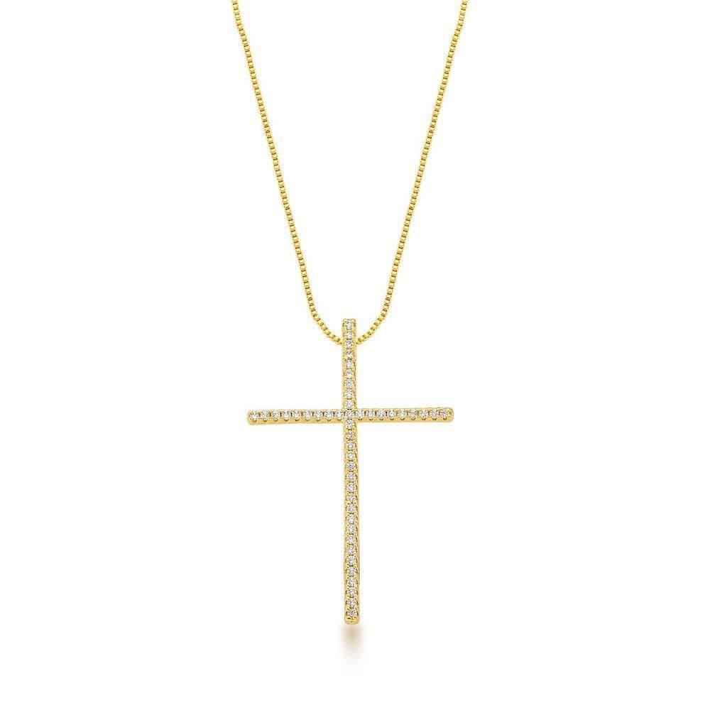 Colar Com Crucifixo Cravejado Banhado A Ouro 18k 60cm