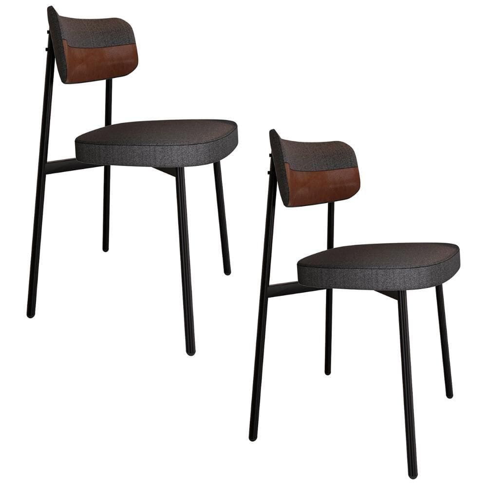 Cadeira De Jantar Estofada Kit 2 Ella M25 Linho Grafite/whisky - Mpozenato