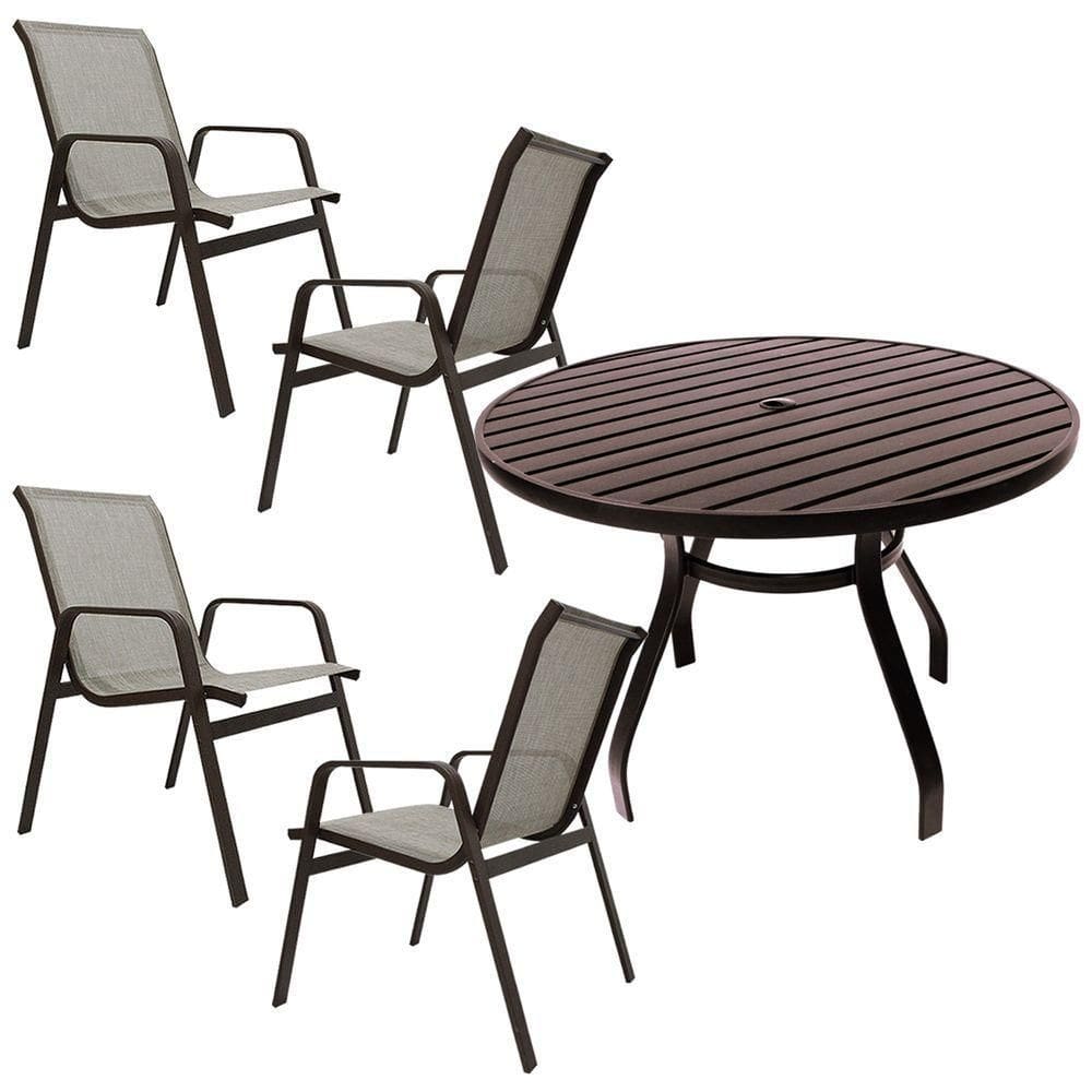 Conjunto De Mesa 1,20m Ripada + 4 Cadeiras Aluminio Piscina Jardim Bege Claro
