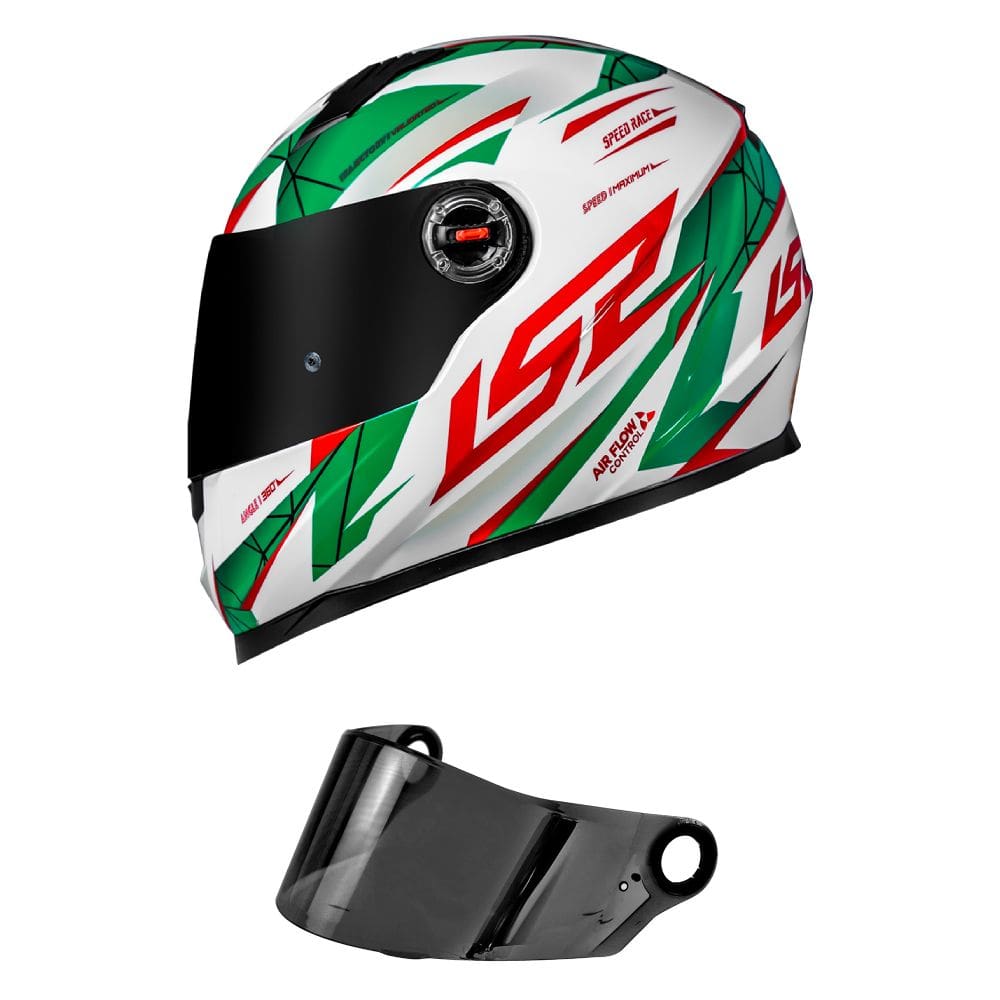 Capacete LS2 FF358 Draze Branco Verde e Vermelho Mais Viseira Fumê