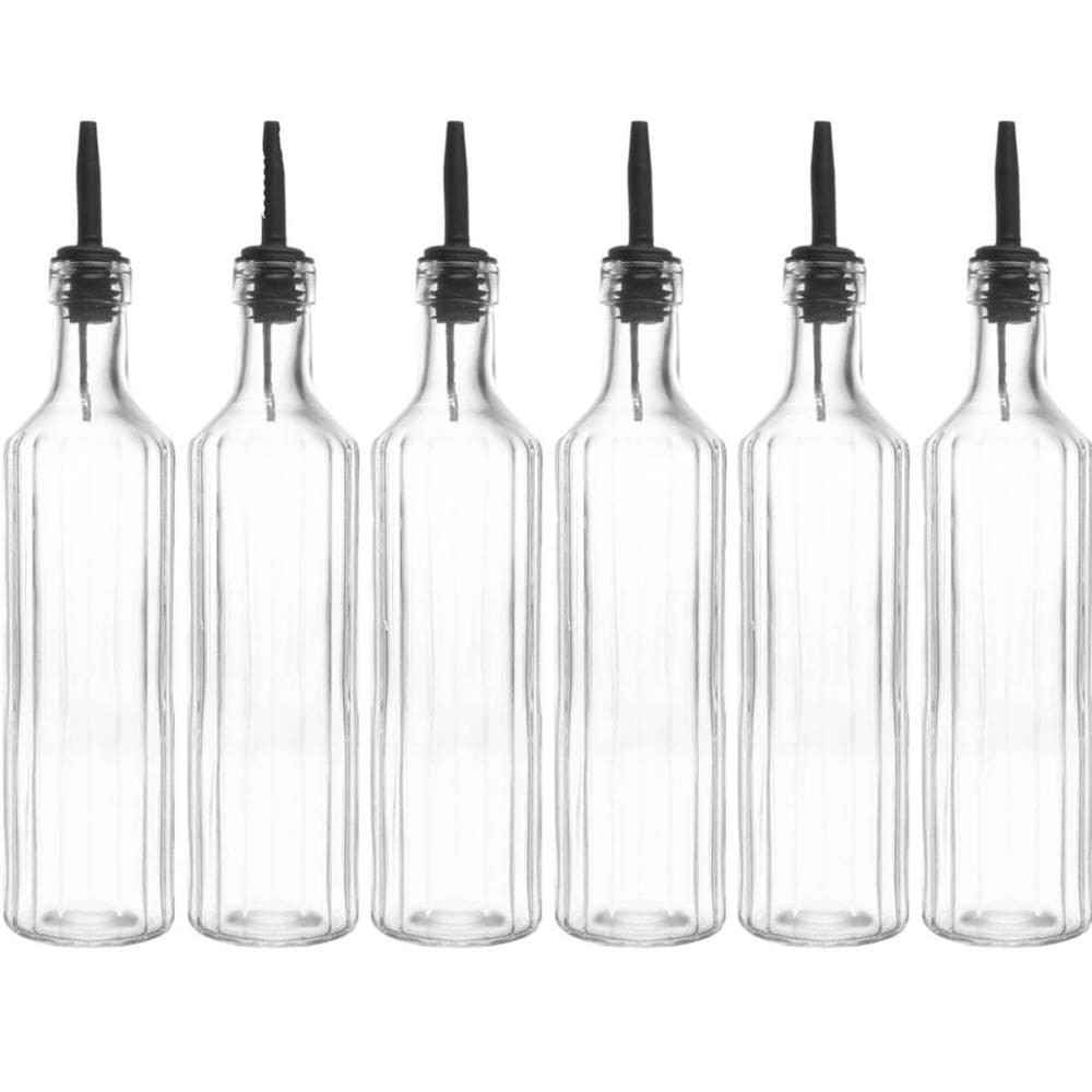 Kit 6 Garrafas de Vidro Lyor 500ml Com Bico Dosador Azeite Vinagre Vegas Porta Condimentos