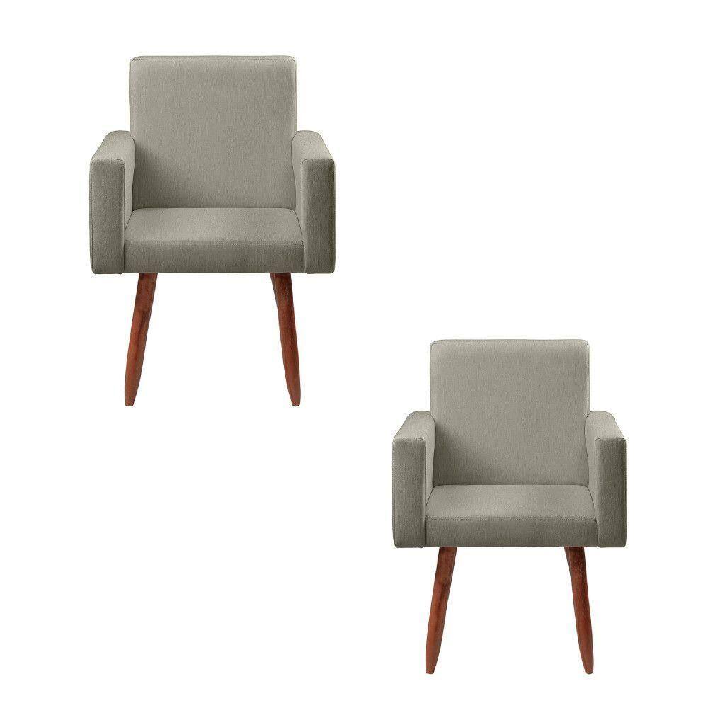 Kit 2 Poltronas Decorativas Cadeiras Nina Linho Bege - Star Carvalho