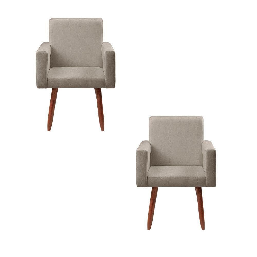 Kit 2 Poltronas Decorativas Cadeiras Nina Linho Bege - Star Bege