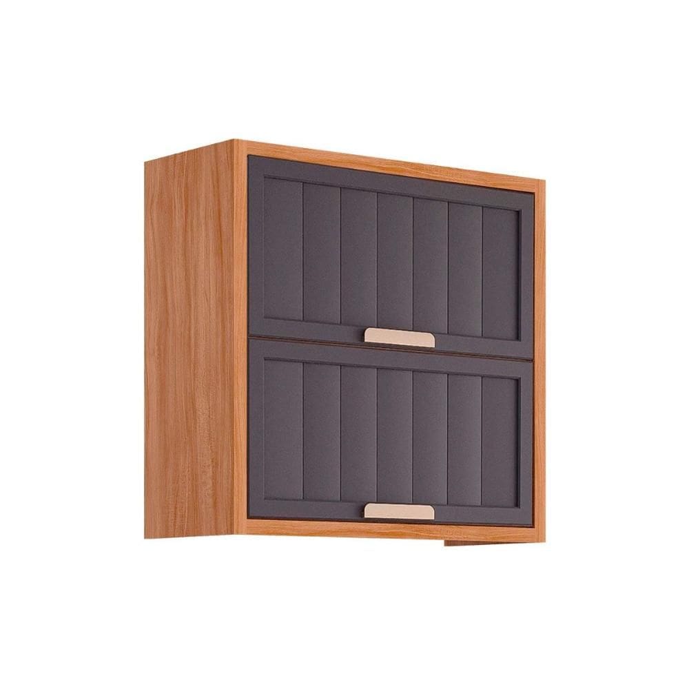 Armário Aéreo p/ Cozinha Estela c/ 2 Portas Basculantes Ripada 80 cm Cinamomo/Titanium - MGM