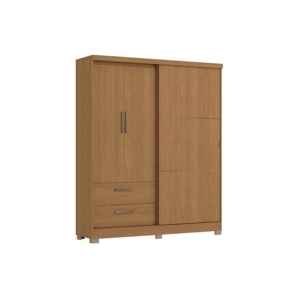 Guarda Roupa Solteiro 3 Portas (1 de Correr) e 2 Gavetas C533 Canela - Kappesberg