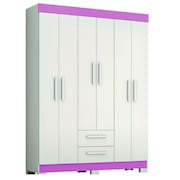 Guarda Roupas Casal Juvenil 6 Portas 2 Gavetas Líbano Branco / Rosa Notável