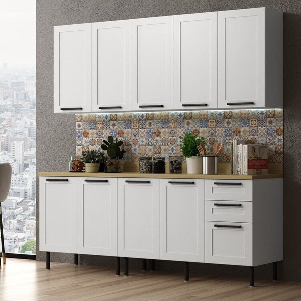 Cozinha Internacional 5 Peças 9 Portas e 3 Gavetas Branco