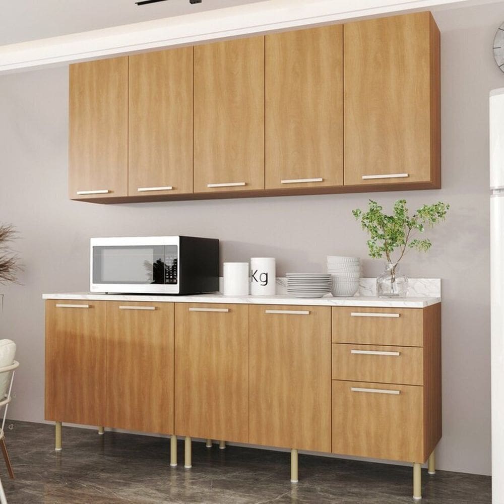 Cozinha Compacta 5 Peças 9 Portas e 3 Gavetas Freijó