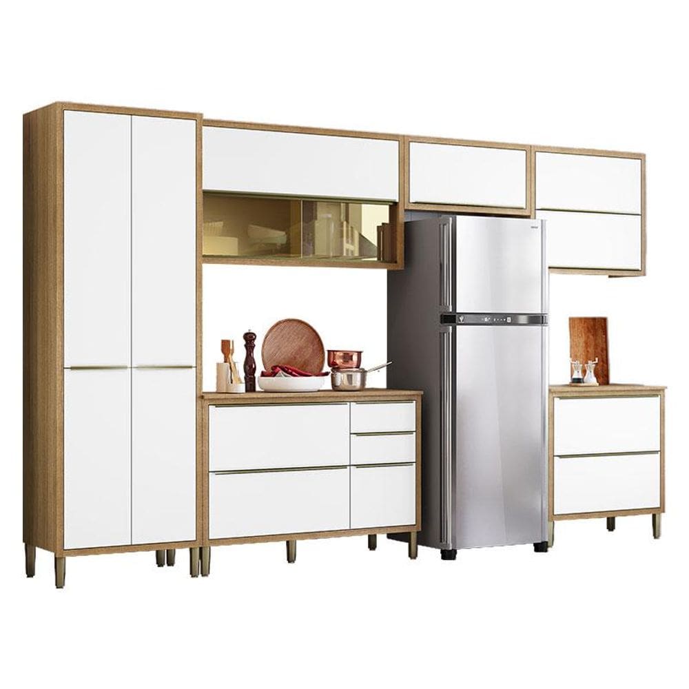 Cozinha Modulada Paola Composição 4 Carvalho Dakar Branco Brilho - Aramóveis