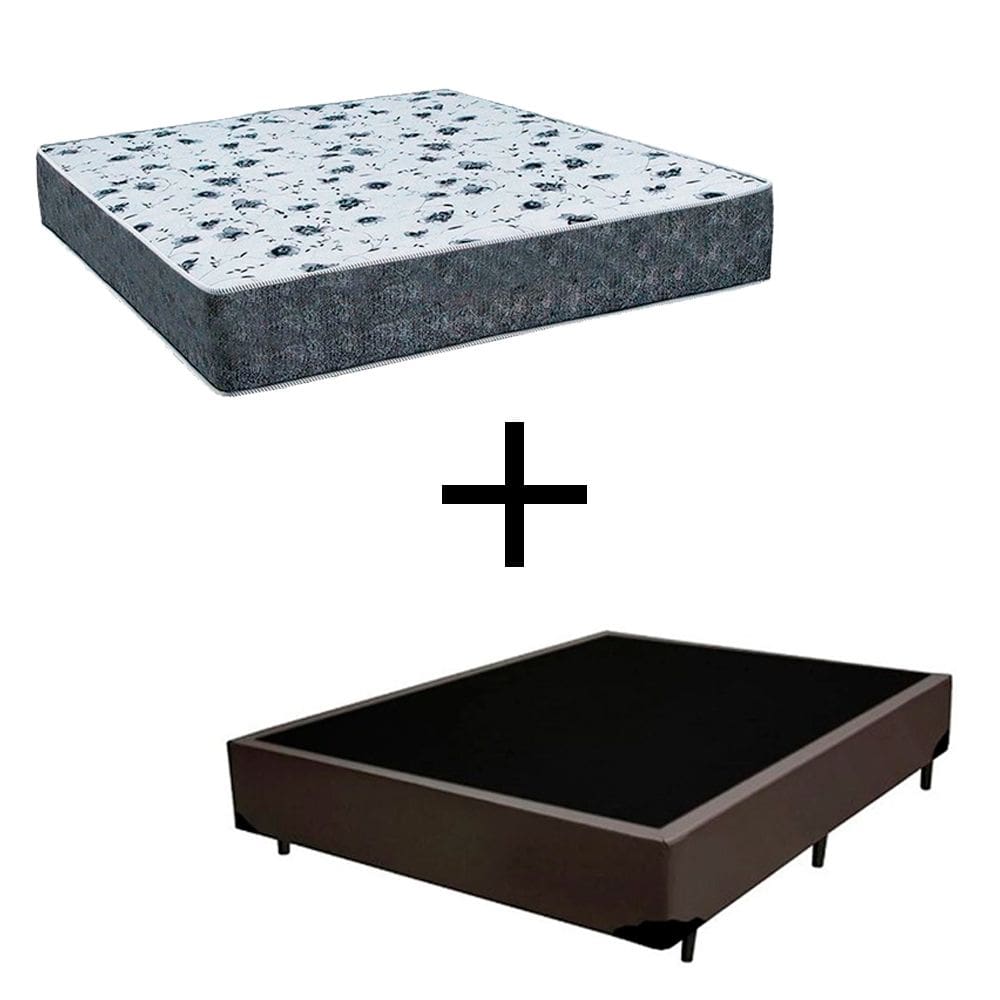 Cama Box Casal 138 Tecido Sintético Marrom Com Colchão Alegro Espuma D28 Bello Box Cinza - 57x138x188cm