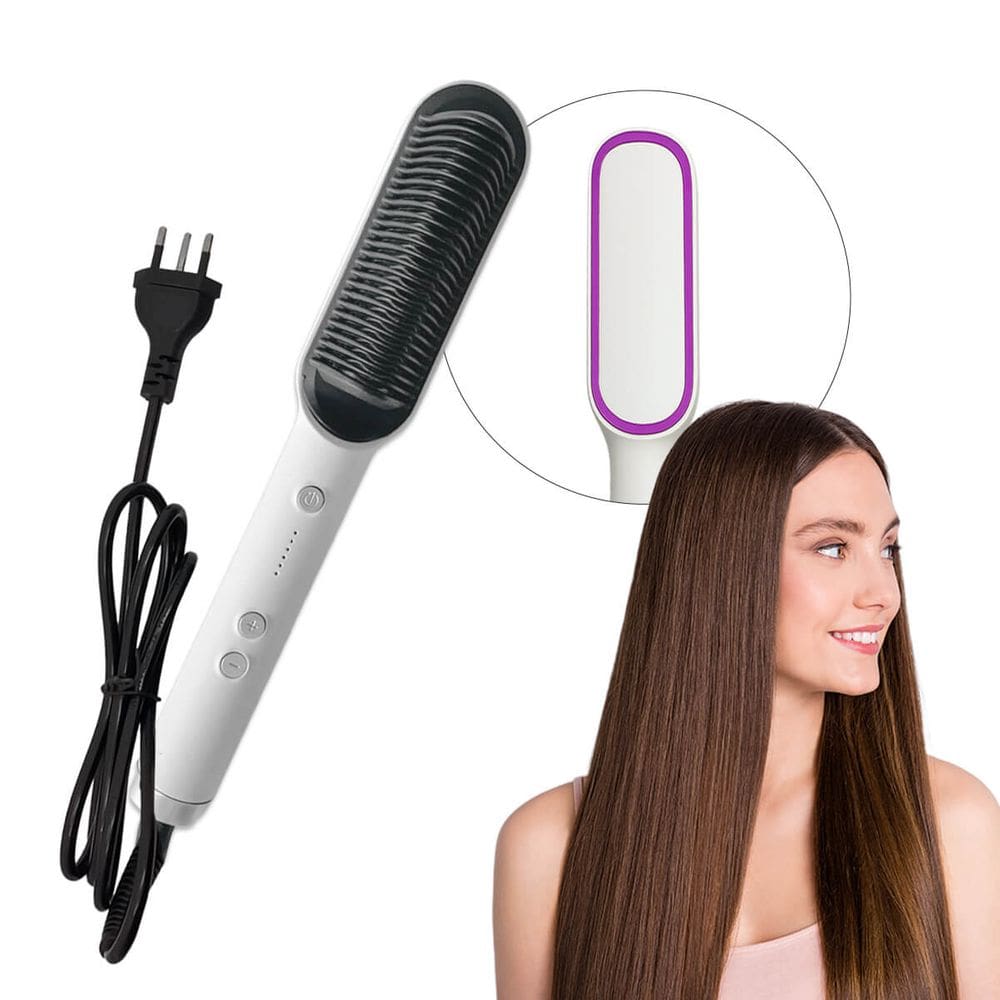 Escova Alisadora Elétrica Bivolt Com Controle De Temperatura - Branco