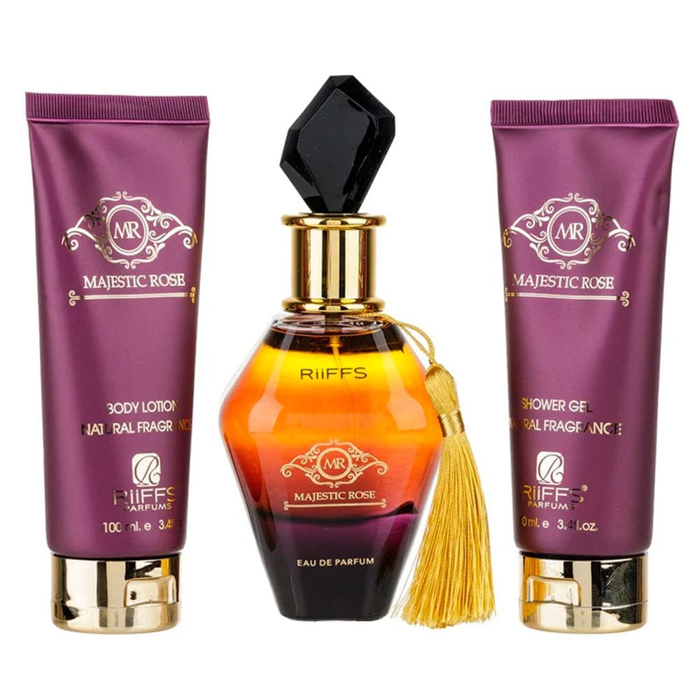 Kit Perfume Majestic Rose Riiffs Edp Feminino 100ml + Shower 100ml + Body Lotion 100ml