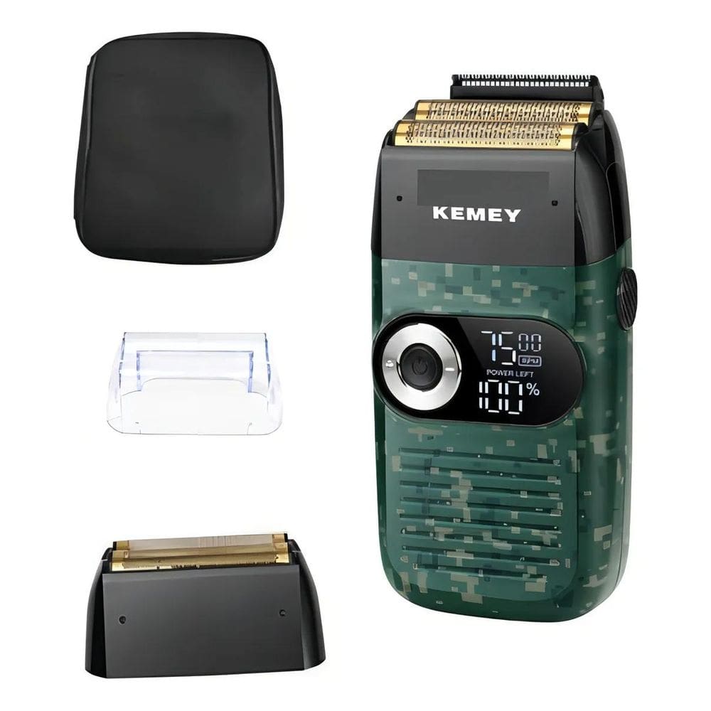 Barbeador Elétrico Camuflado Shaver Recarregavel Sem Fio Kemei KM-2027