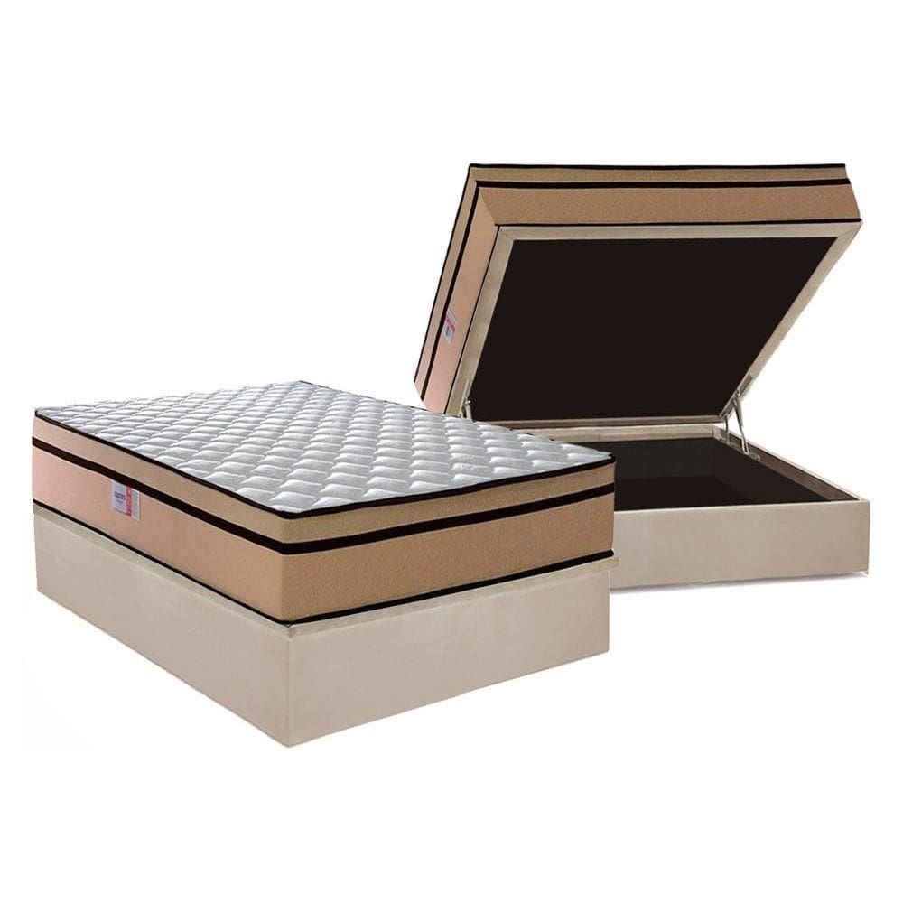 Cama Box Baú Casal: Colchão Ortopédico Plumatex D45 Plumatex Selectus 24 + Base Universal Suede Clean CRC (138x188)