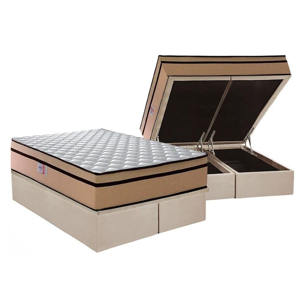 Cama Box Baú Queen: Colchão Ortopédico Plumatex D45 Plumatex Selectus 24 + Base Universal Suede Clean CRC (158x198)