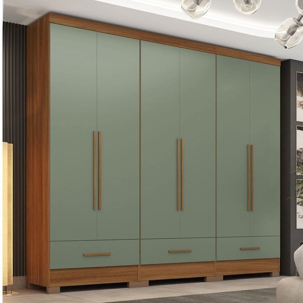 Quarto Modulado 3 Peças 6 Portas 3 Gavetas Smart Plus Cinamomo / Verde